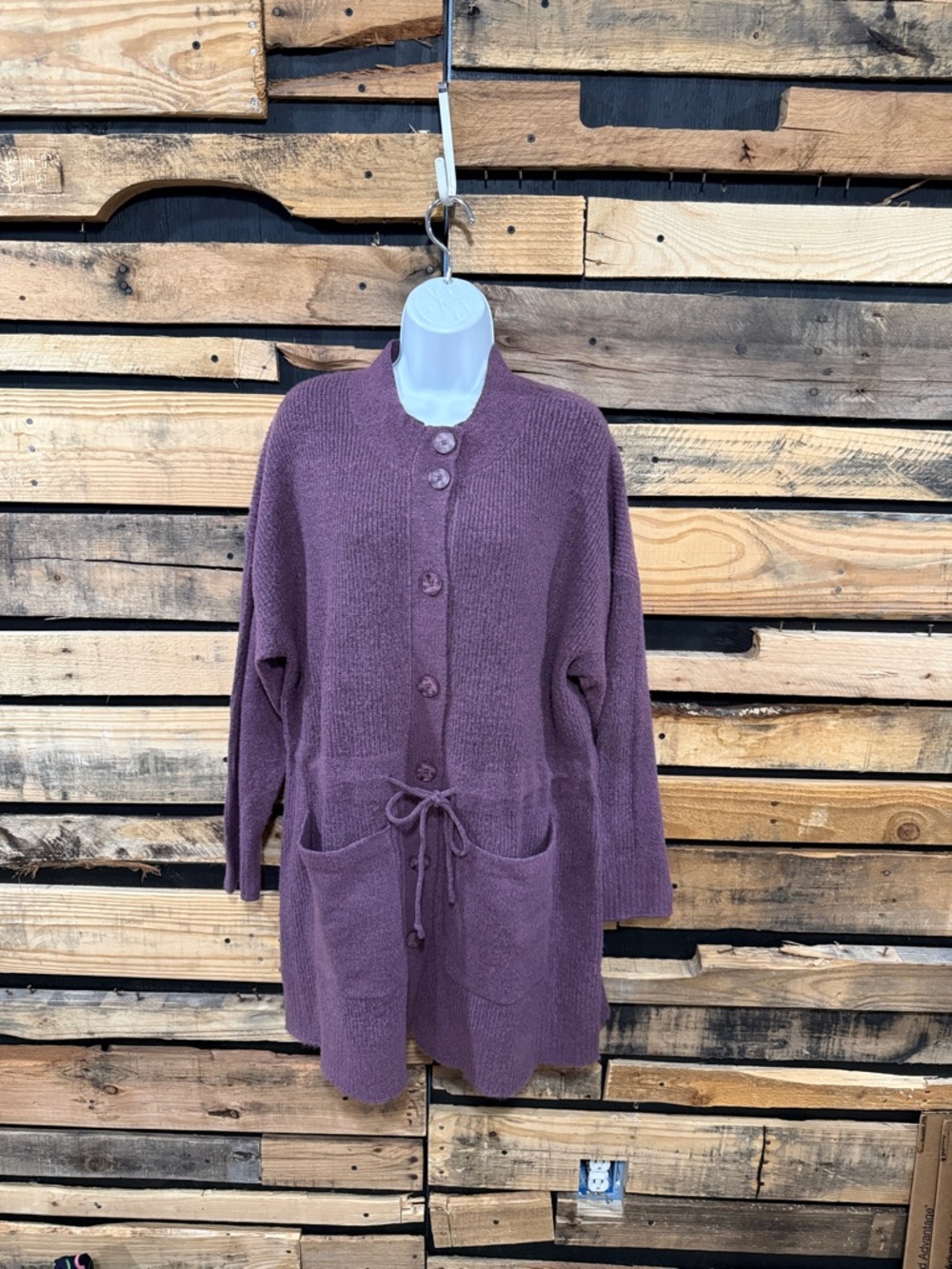CJ Banks Dusty Lilac Purple Drawstring Waist Duster‎ Length Cardigan Sweater 1X